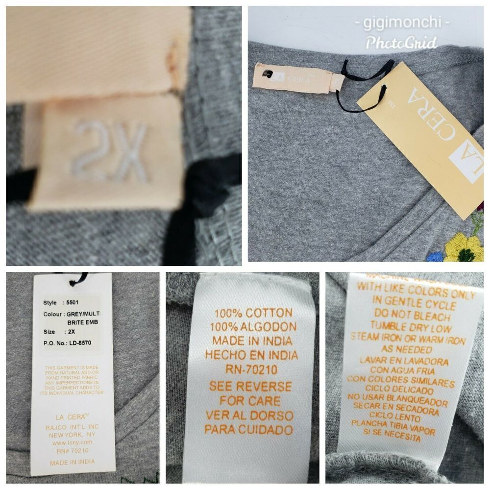 LA Cera Floral Embroidery Shirt Gray Long Sleeve - Picture 7 of 10